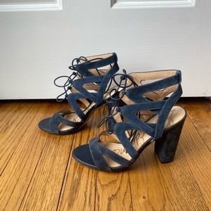 Sam Edelman Yardley Lace Up Navy Suede Heels Size 6.5